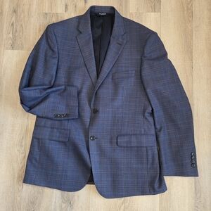 Jos A Bank Blazer Mens 42R Regular Blue Plaid Wool Traveler Fit Jacket Dbl Vent